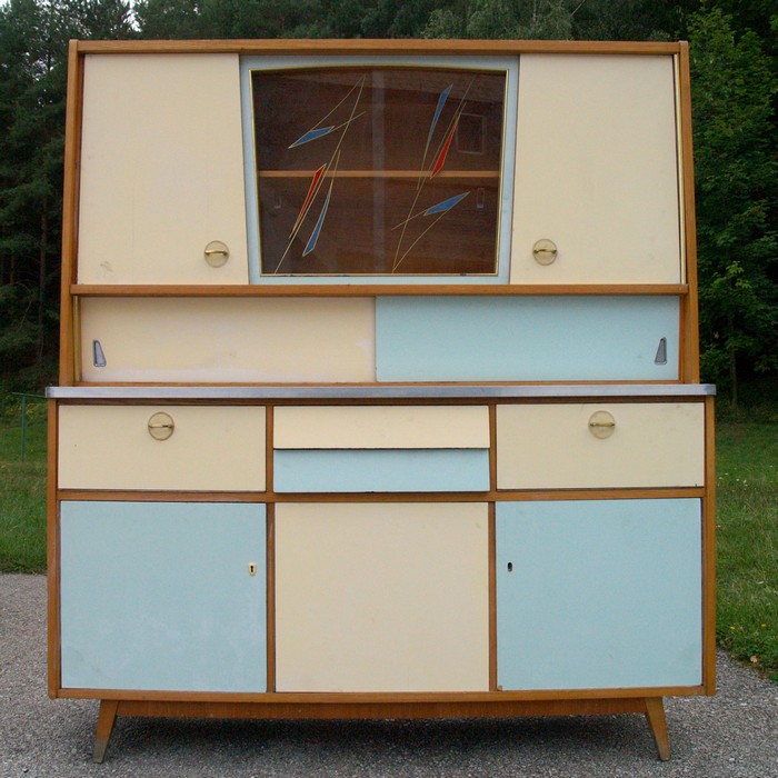 Küchenschrank creme antik Vintage 40er- 50er-jahre Küchenmöbel Midcentury pastell artdeco