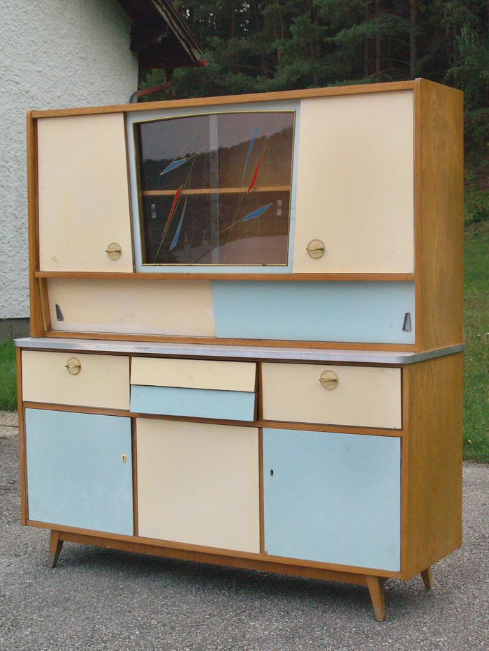 Küchenschrank creme antik Vintage 40er- 50er-jahre Küchenmöbel Midcentury pastell artdeco