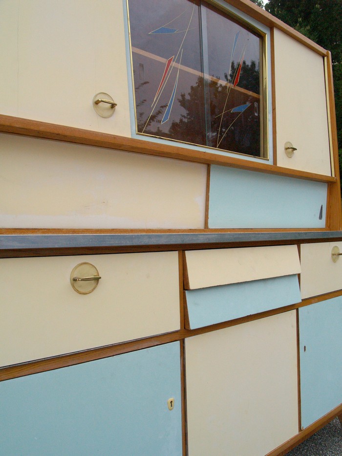 Küchenschrank creme antik Vintage 40er- 50er-jahre Küchenmöbel Midcentury pastell artdeco