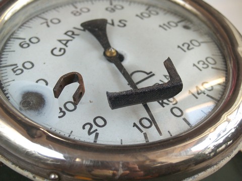 waage antik industrial Design industrialstyle retro Gusseisen Standwaage Küchenwaage shabby chic türkis blau grün Steampunk WildWildWest