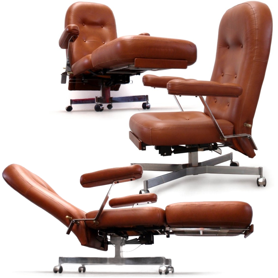 Retro Schreibtischsessel antik Original Lounge Relaxstuhl braun Chrom 50er 60er Jahre