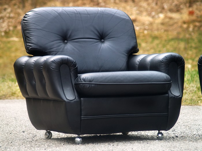 Armlehnstuhl Vintage schwarz Retro Sessel Chrom Leder 50er 60er-Jahre Captainschair