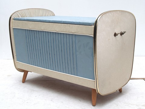 Vintage Hocker Midcentury Möbel antik blau Original