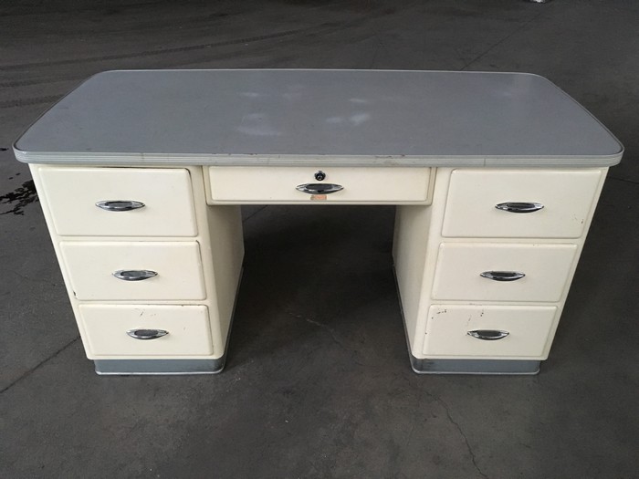 Arztschreibtisch Metall Schreibtisch creme weiß Vintage Retro antik Vintage Schreibtisch Metall