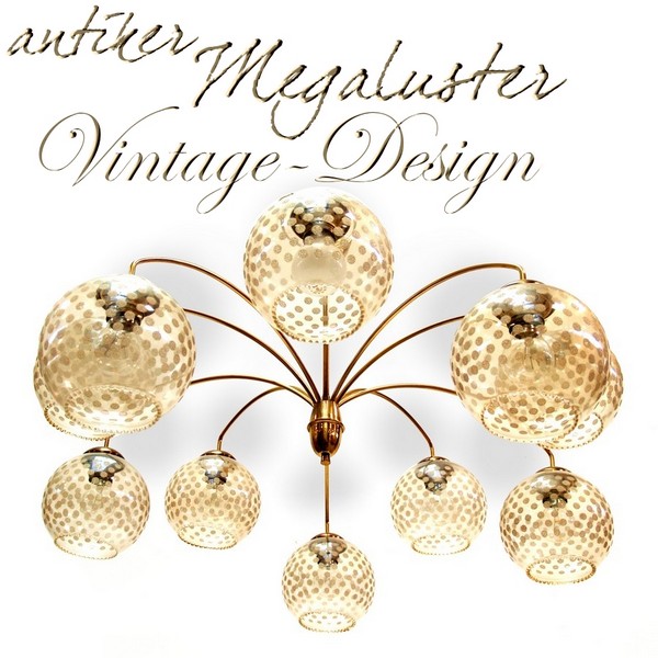 Spider Mobile Kronleuchter Vintage Luster Retro Design Original Messing golden Glaskugeln Sputnik Orbit