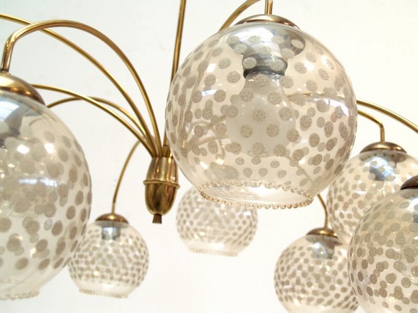 Spider Mobile Kronleuchter Vintage Luster Retro Design Original Messing golden Glaskugeln Sputnik