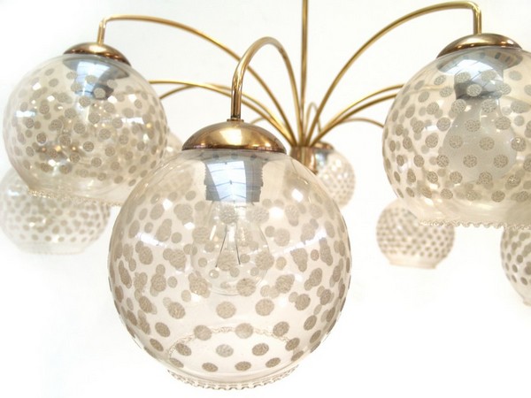 Spider Mobile Kronleuchter Vintage Luster Retro Design Original Messing golden Glaskugeln Sputnik