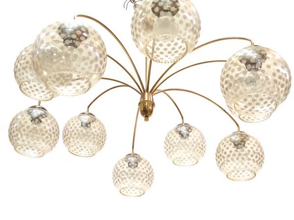 Spider Mobile Kronleuchter Vintage Luster Retro Design Original Messing golden Glaskugeln Sputnik