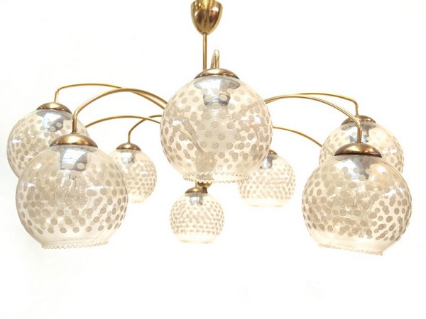 Spider Mobile Kronleuchter Vintage Luster Retro Design Original Messing golden Glaskugeln