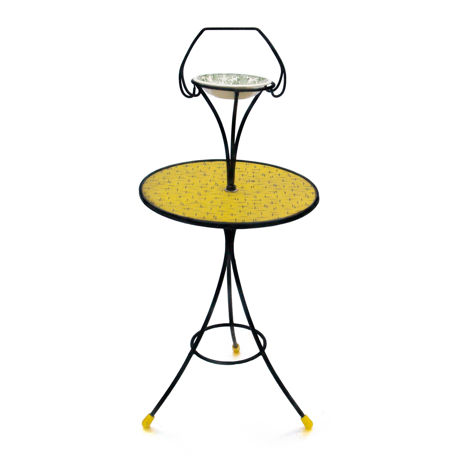 midcentury Tripod beistelltisch gelb metall 50er-Jahre 60er-Jahre antik