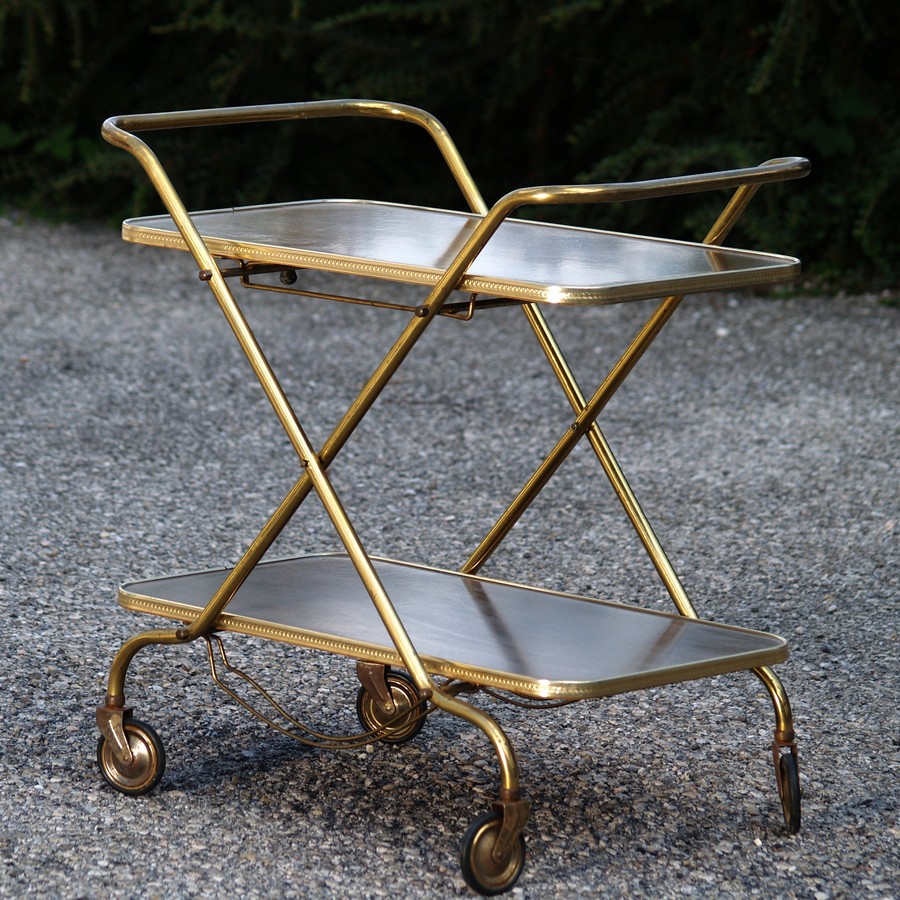 Tisch Midcentury Servierwagen 50er 60er-Jahre Nierentisch messing Beistelltisch golden schwarz Coffeetable Antik