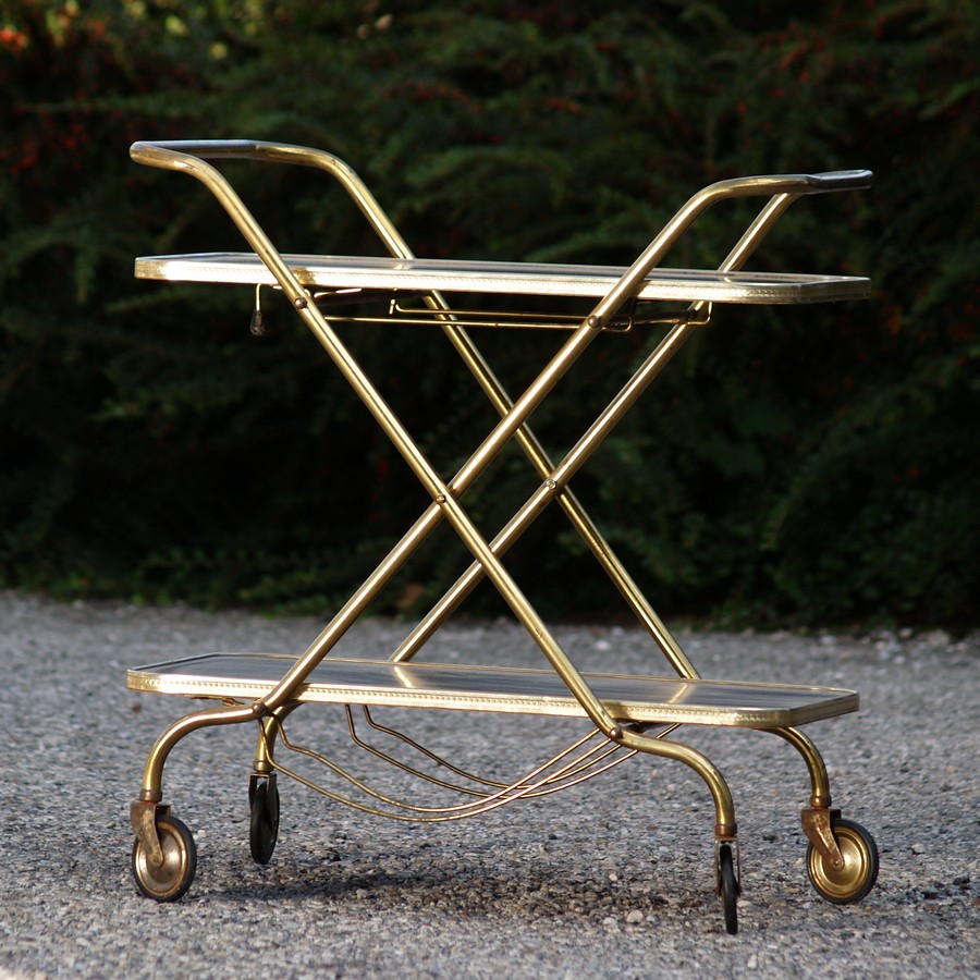 Tisch Midcentury Servierwagen 50er 60er-Jahre Nierentisch messing Beistelltisch golden schwarz