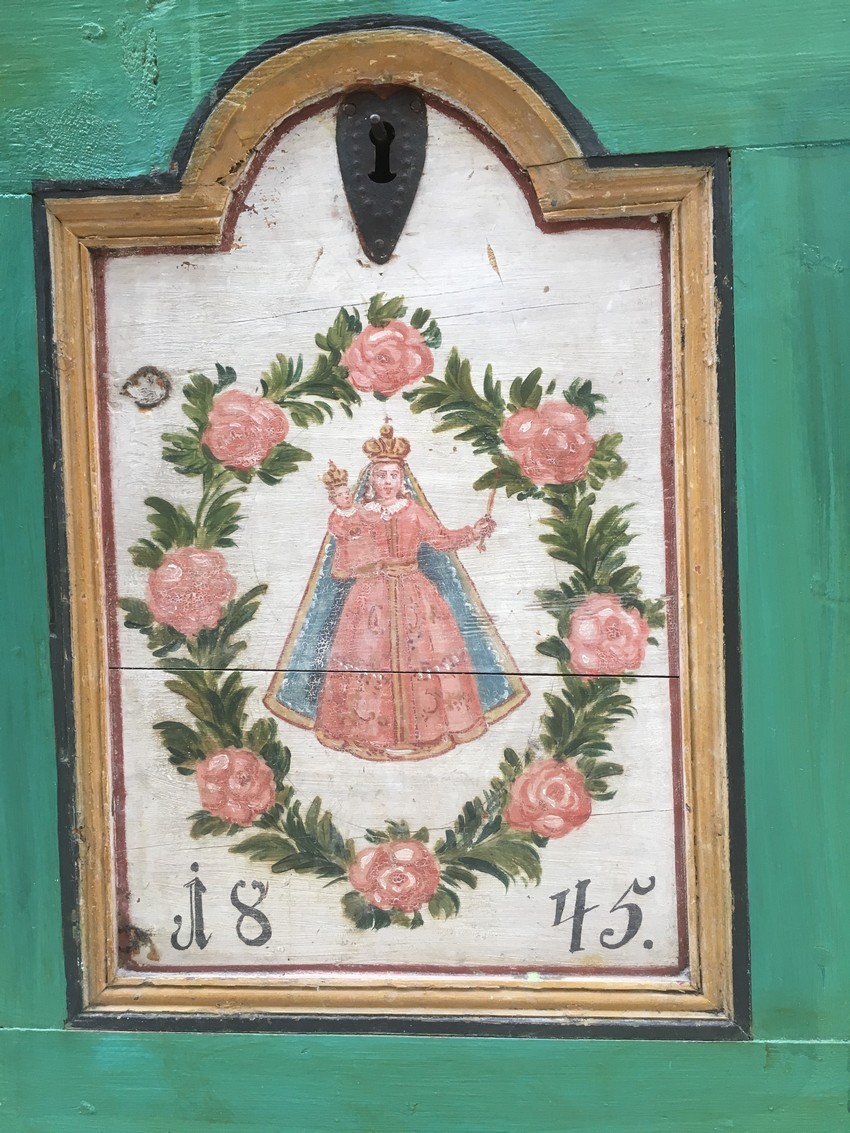 Truhe antik Vollholz Laden Antiquität kaufen Shop Bauernmöbel bemalt gjrün