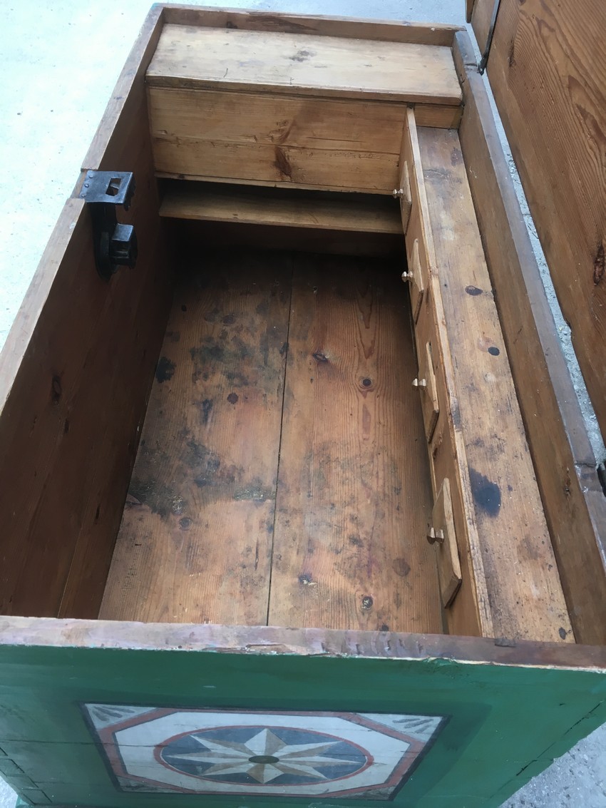 Truhe antik Vollholz Laden Antiquität kaufen Shop Munitionsaufbewahrung Truhe Rustikal