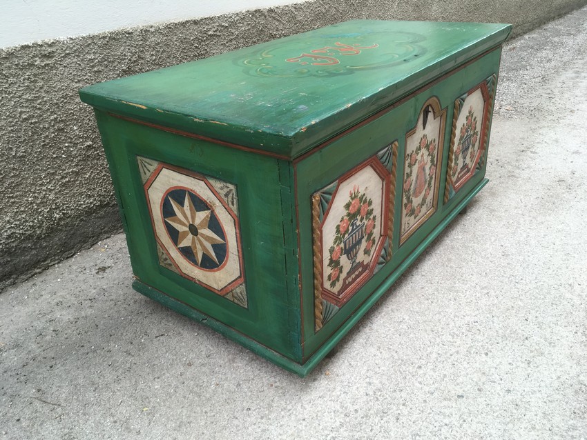 Truhe antik Vollholz Laden Antiquität kaufen Shop Bauerntruhe bemalt antike