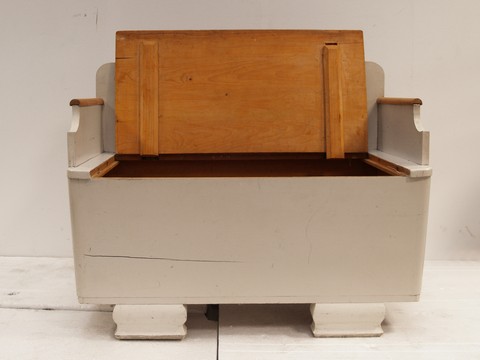 Truhenbank antik Shabby Chic weiß creme Altholz Küche Möbel 40er-Jahre