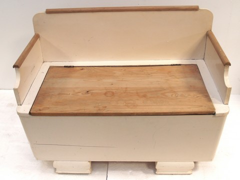 Truhenbank antik Shabby Chic weiß creme Altholz Omas Küche Möbel Sitzbank