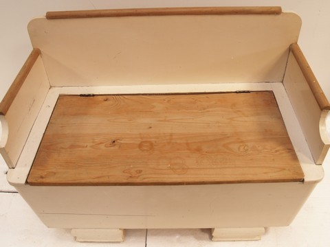 Truhenbank antik Shabby Chic weiß creme Altholz Küche Möbel