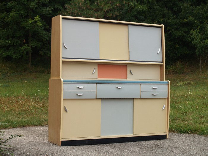 Küchenschrank creme antik Vintage 40er- 50er-jahre Küchenmöbel Midcentury pastell