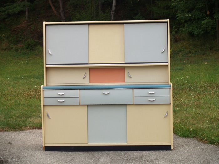 Küchenschrank creme antik Vintage 40er- 50er-jahre Küchenmöbel Midcentury pastell