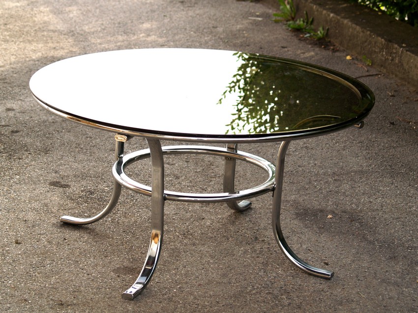 70er Jahre Retro Chrom Couchtisch Stahlrohr Danish Design Vintage