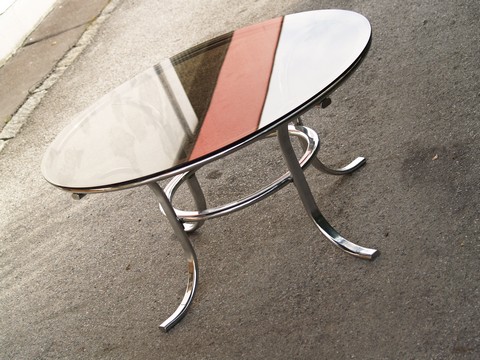 70er Jahre Retro Chrom Couchtisch Stahlrohr Danish Design Vintage