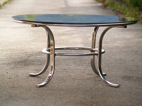 70er Jahre Retro Chrom Couchtisch Stahlrohr Danish Design Vintage