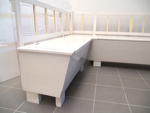 Truhenbank antik Shabby Chic weiß creme Altholz Küche Möbel Ecksitzbank Massivholz Vintage
