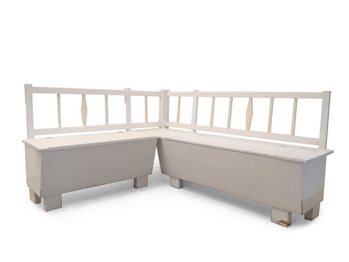 Truhenbank antik Shabby Chic weiß creme Altholz Küche Möbel Ecksitzbank Massivholz Vintage
