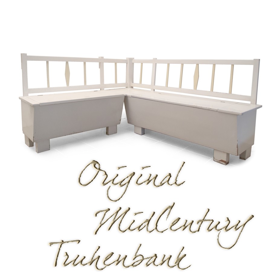 Truhenbank antik Shabby Chic weiß creme Altholz Küche Möbel Ecksitzbank