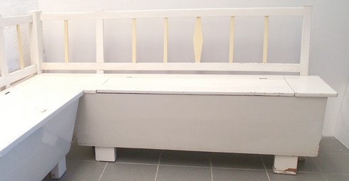 Truhenbank antik Shabby Chic weiß creme Altholz Küche Möbel Ecksitzbank