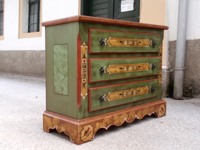Voglauer Kommode Bauernschrank voglauer 4374 kommode ladenkommode bemalt bauernkommode handbemalt gruen 2