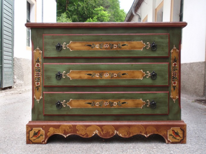 Voglauer Kommode Bauernschrank voglauer 4374 kommode ladenkommode bemalt bauernkommode handbemalt gruen 7