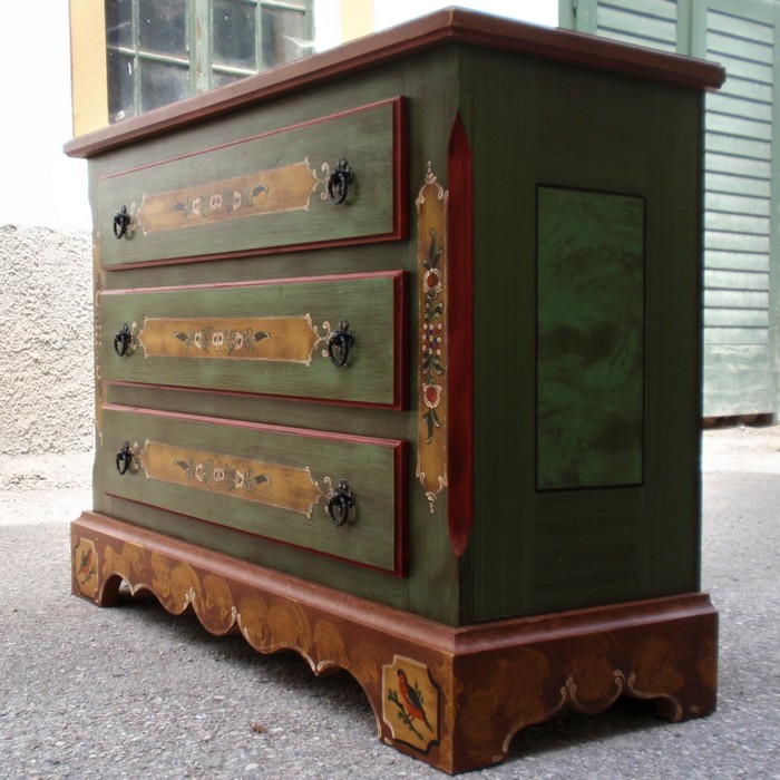 Voglauer Kommode Bauernschrank voglauer 4374 kommode ladenkommode bemalt bauernkommode handbemalt gruen 8