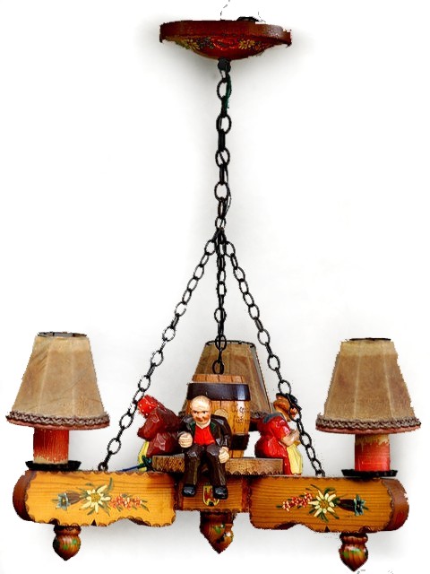 Bauernlampe Bauernstube Bauernmöbel Holz Manderlluster Männchen Figuren Lampe