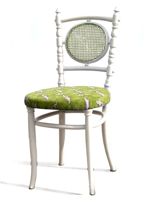 Antiker Bugholz Sessel Geflecht grün Fischel Thonet weiß