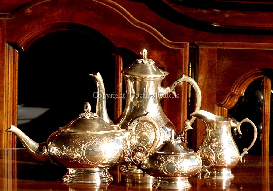 Kaffeekanne Set Zuckerdose Milchgieser Teekanne silber massiv Antiquität antik Teatime
