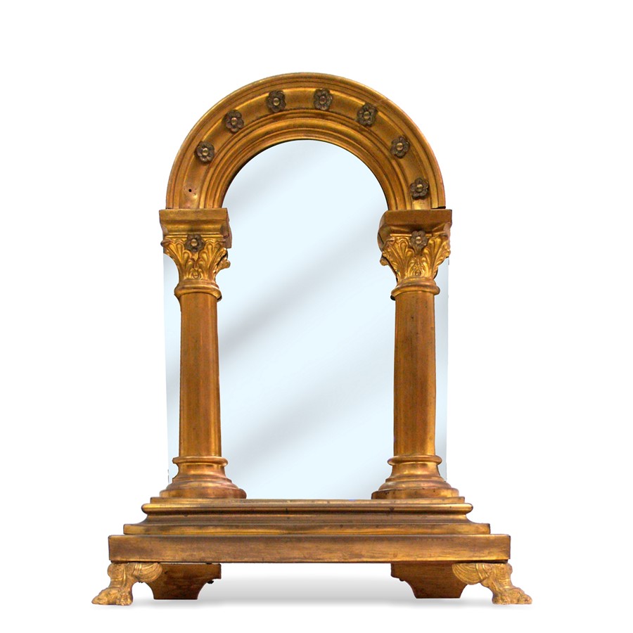 Spiegel Messing antik Säulen Blätter Portal