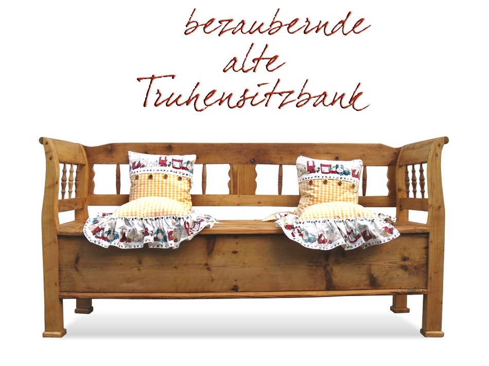 Truhenbank antik restauriert Naturholz Biedermeier Bauernmöbel Accessoires antike Sitzmöbel