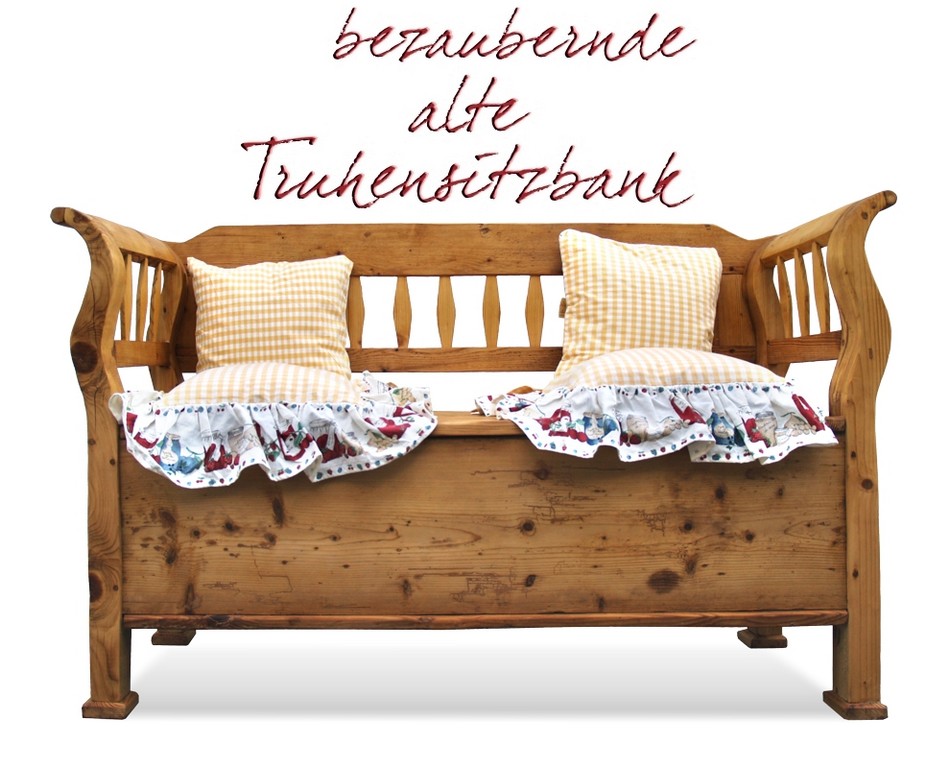 Truhenbank antik restauriert Naturholz Biedermeier Bauernmöbel Accessoires antike Sitzmöbel