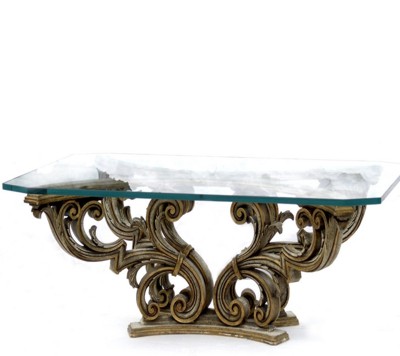 Tisch Holz beschnitzt akanthusblätter Kapitole Florentiner vergoldet vintage