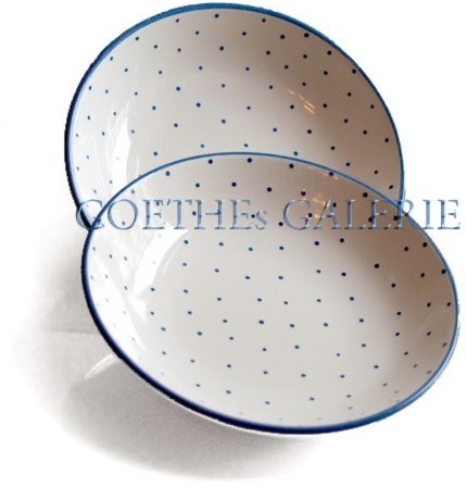 Gmundner Keramik Speiseteller neuwertig Suppenteller blau Punkte Tupferl
