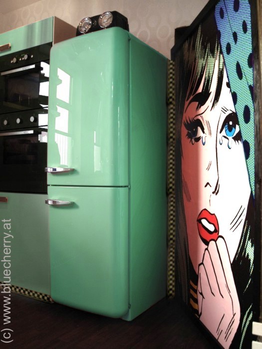 Retro Kitchen green Popart Lichtenstein Design 60s blue crying girl Wallart