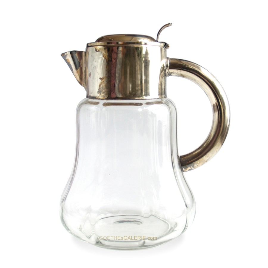 Kalte-Ente Karaffe antik Glas Kristallglas Metallmontur