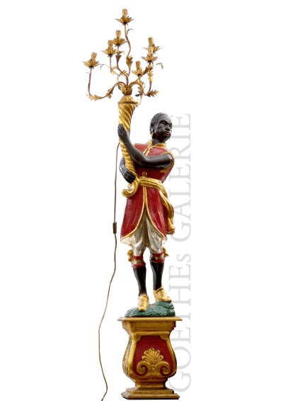 Stehlampe antik Florentiner Barock vergoldet Holz Mohr Diener Kolonialstil