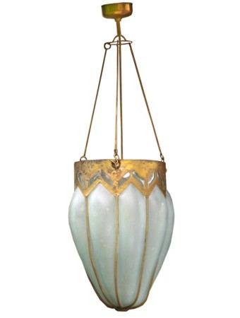 Designer Hängelampe vergoldet mundgeblasen Glas Antik 30er-Jahre