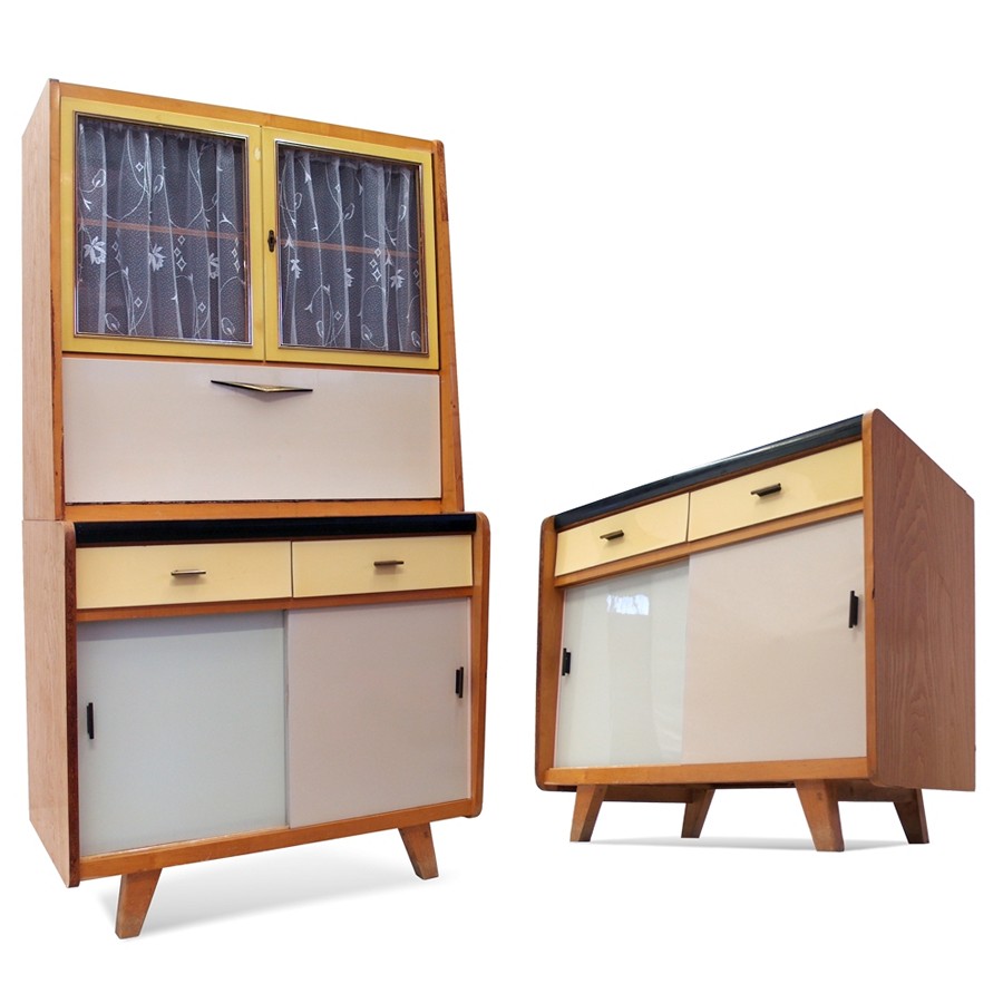 Midcentury Kredenz Pastell rosa blau 50er- 60er-Jahre