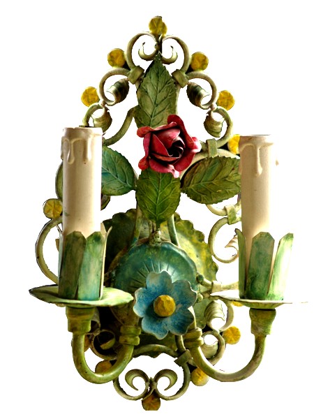 Vintage Wandleuchter grün Rose Shabby Chic