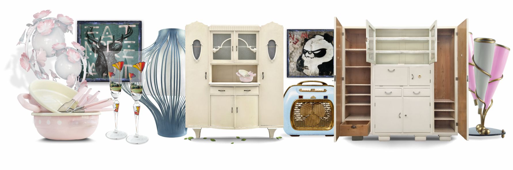 Omas Möbel antik Vintage Retro creme Küchenschrank Pastell Küche Massivholz Einrichtung Original 