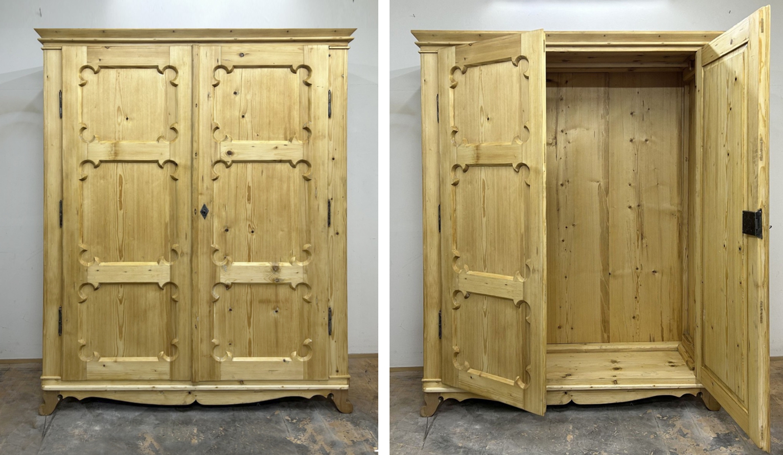 antiker Bauernschrank restauriert Barock Sakristeischrank Massivholz creme Bauernmöbel (nachher)